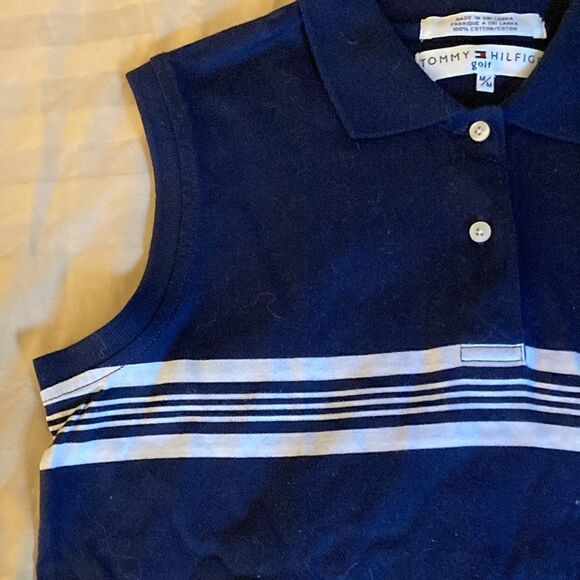 Tommy Hilfiger Golf Sleeveless Woman’s Cotton Polo Shirt in Navy/White. Sz Med. - Picture 1 of 8